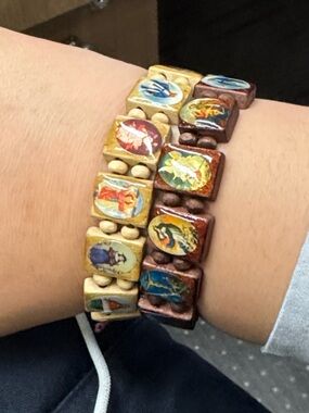 2 Religious Wooden Bead Stretch Bracelet Set - Multicolor
